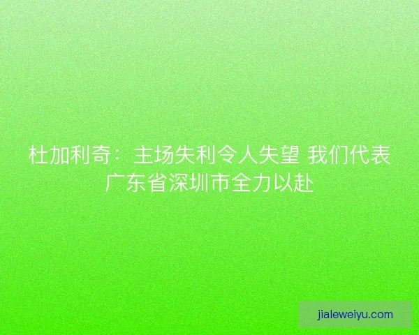 杜加利奇：主场失利令人失望 我们代表广东省深圳市全力以赴